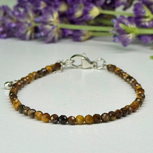Tiger Eye // Gold // 3mm Faceted // Adjustable // Bracelet