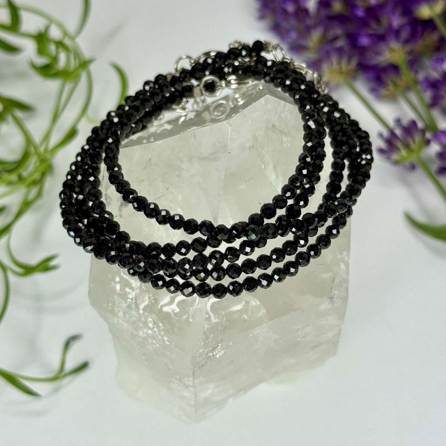 Black Spinel // 3mm // Faceted // Adjustable Bracelet