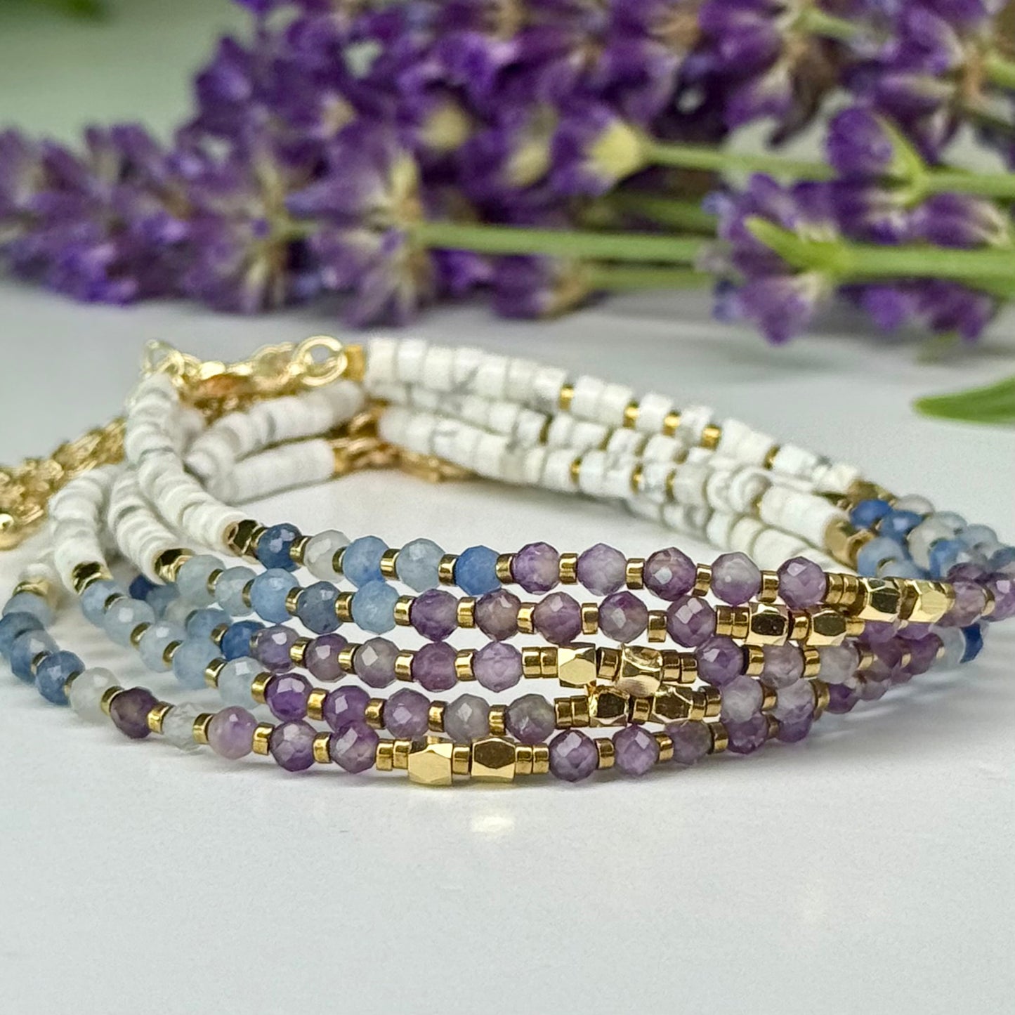 Amethyst // Blue Aventurine // Howlite // 3mm // Faceted // Adjustable Bracelet