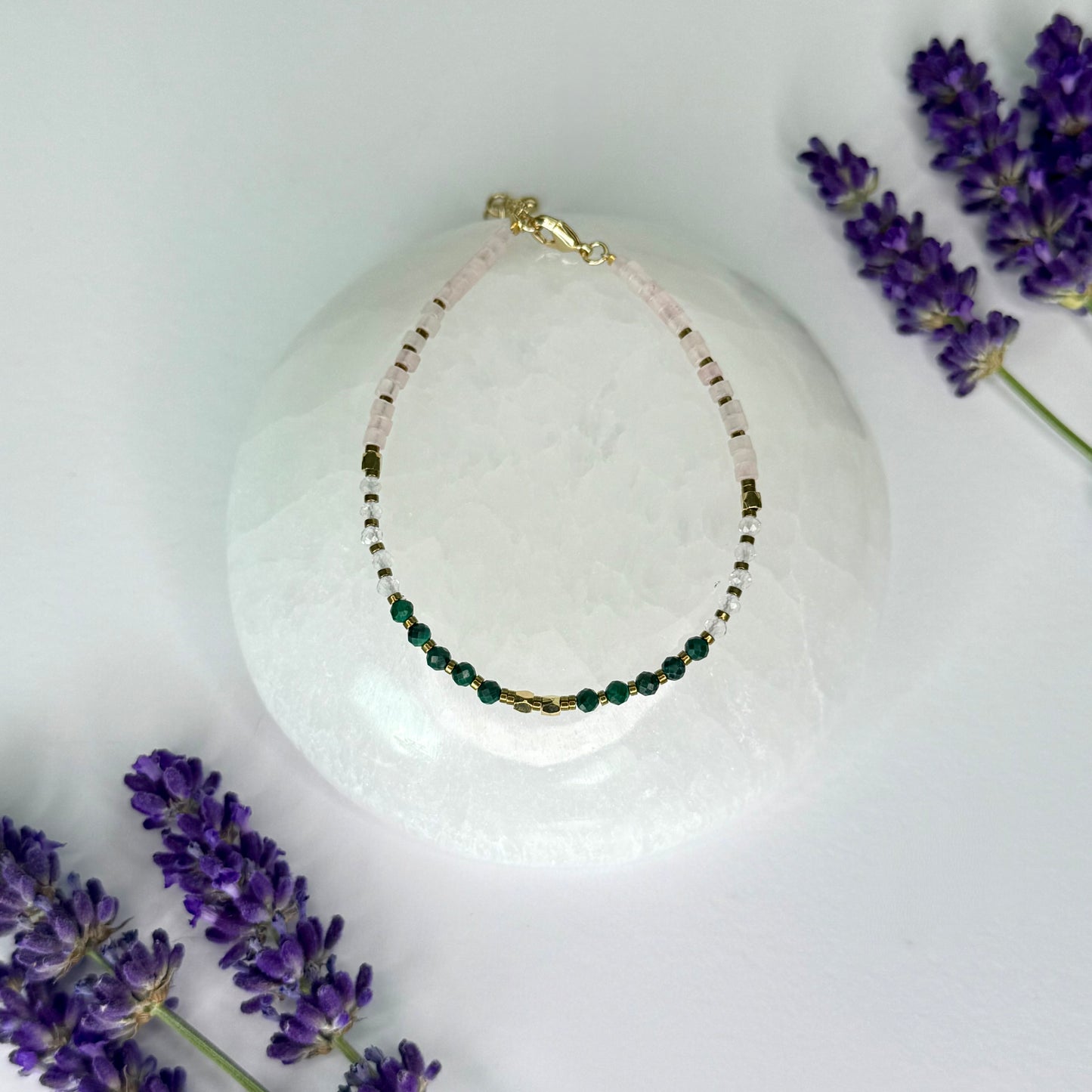 Malachite // Clear Quartz // Rose Quartz // 3mm // Faceted // Adjustable Bracelet