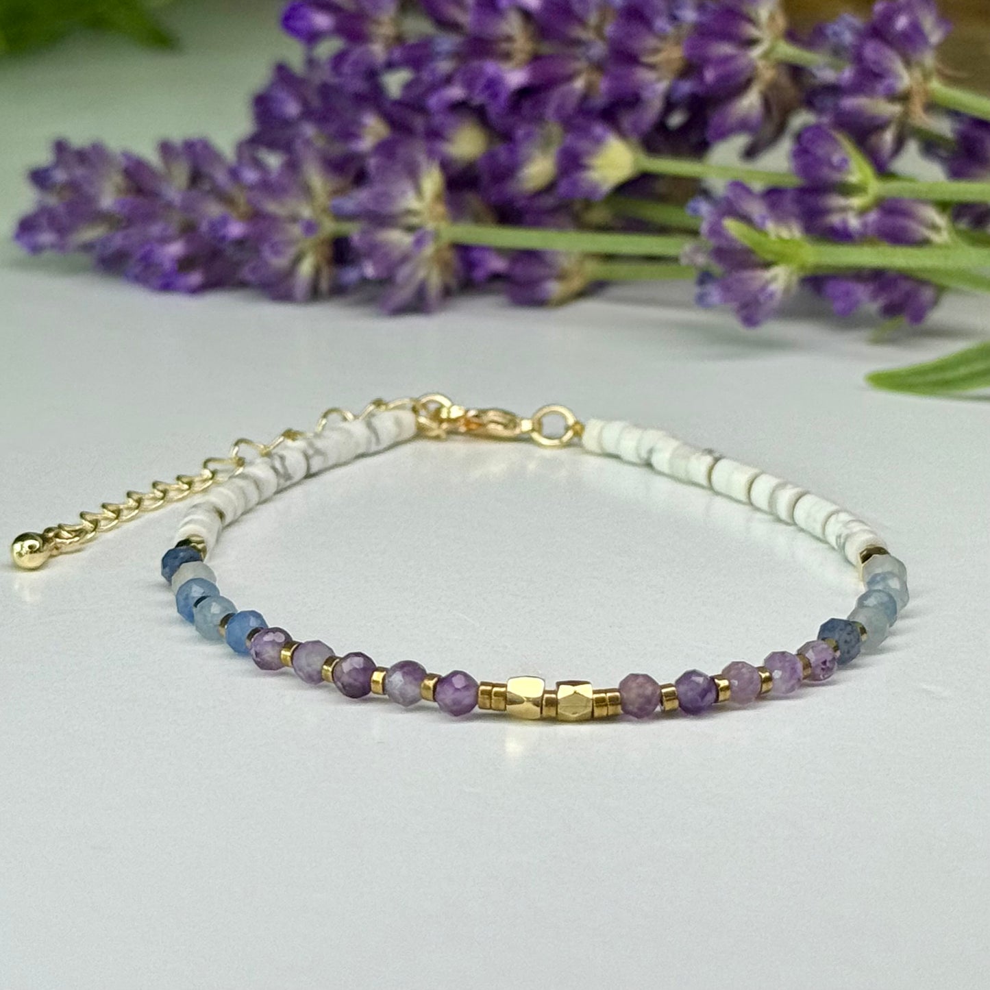 Amethyst // Blue Aventurine // Howlite // 3mm // Faceted // Adjustable Bracelet