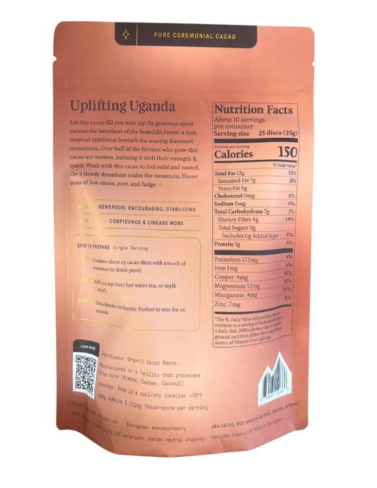 Uplifting Uganda 100% Cacao // Organic Ceremonial Chocolate // 1/2 lb