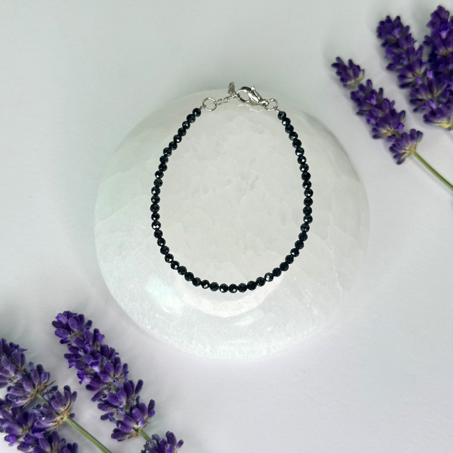 Black Spinel // 3mm // Faceted // Adjustable Bracelet