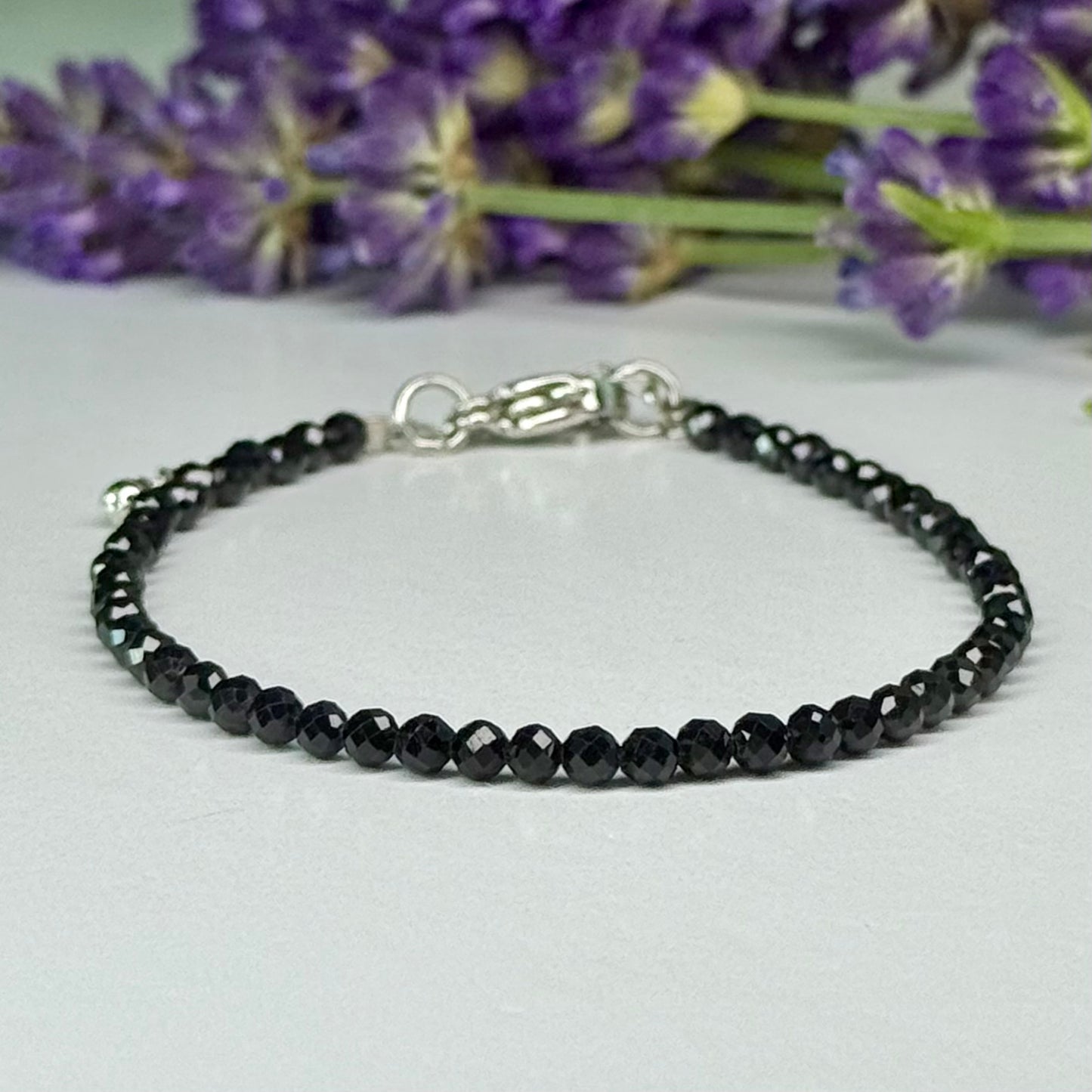 Black Spinel // 3mm // Faceted // Adjustable Bracelet