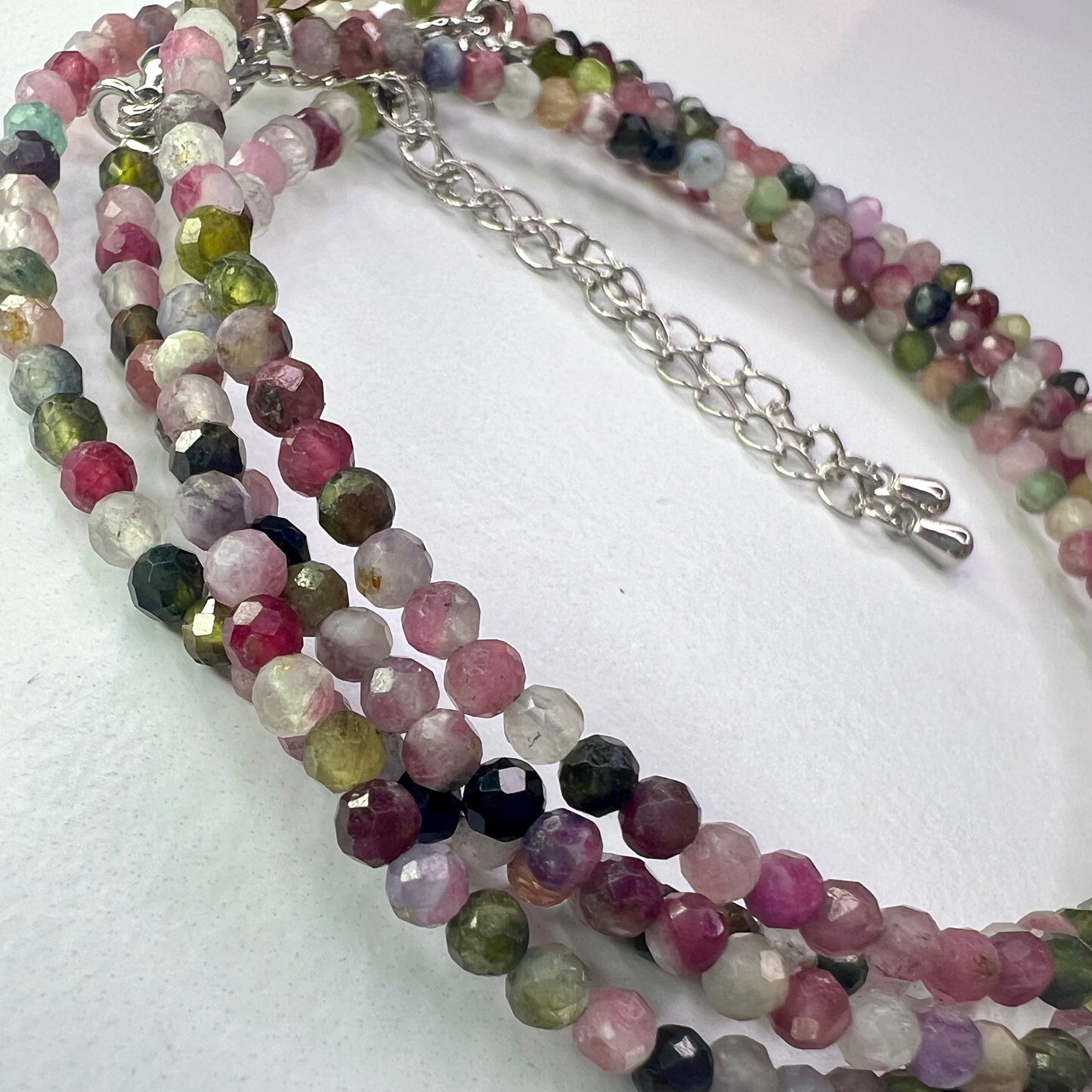 Tourmaline // Watermelon // 3mm// Adjustable Necklace // 17”