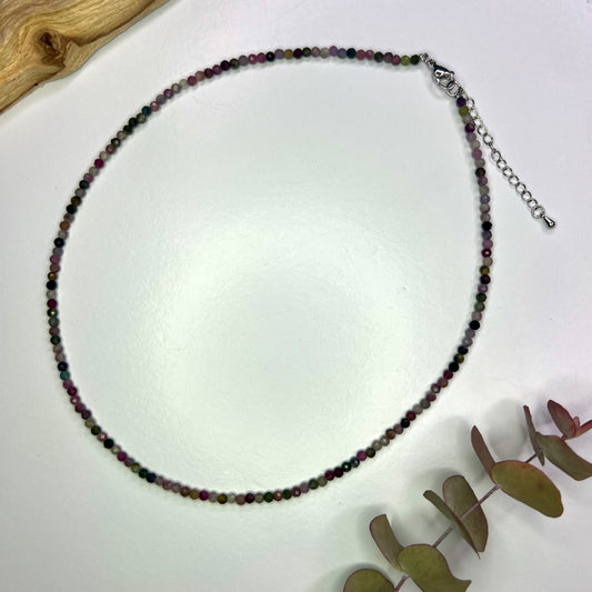 Tourmaline // Watermelon // 3mm// Adjustable Necklace // 17”