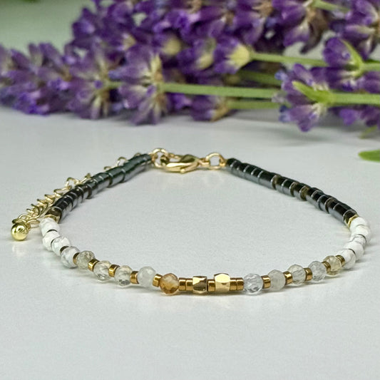 Citrine // Howlite // Hematite // 3mm // Faceted // Adjustable Bracelet