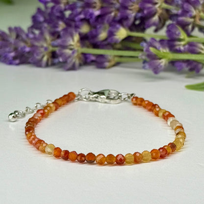 Banded Carnelian // 3mm // Faceted // Adjustable Bracelet