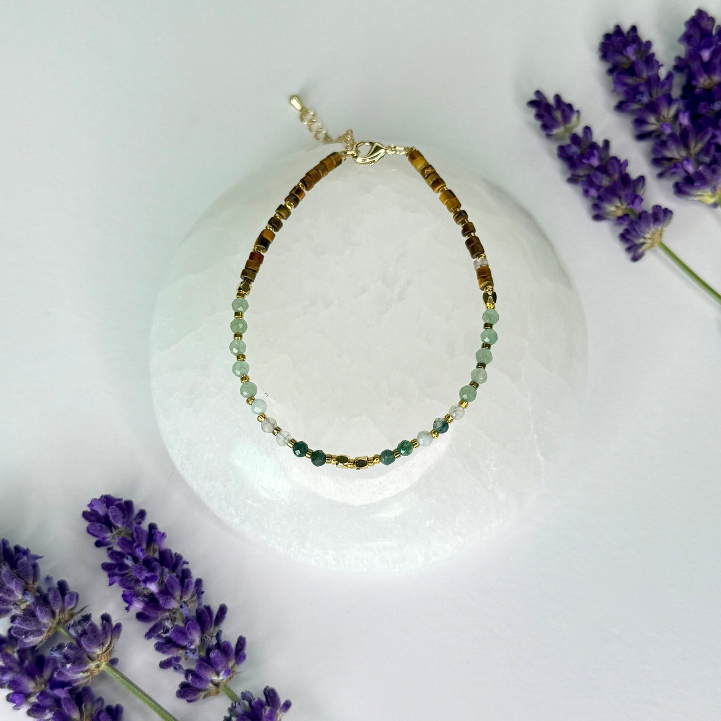 Moss Agate // Green Aventurine // Gold Tiger Eye // 3mm // Faceted // Adjustable Bracelet