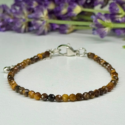 Tiger Eye // Gold  // 3mm Faceted // Adjustable // Bracelet