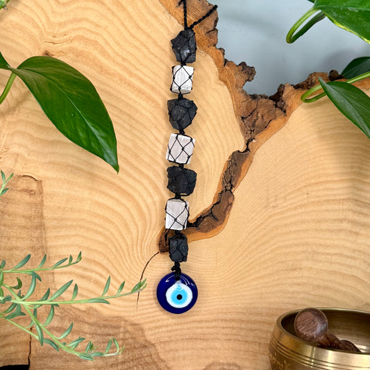 Selenite + Black Tourmaline // Evil Eye Hanger