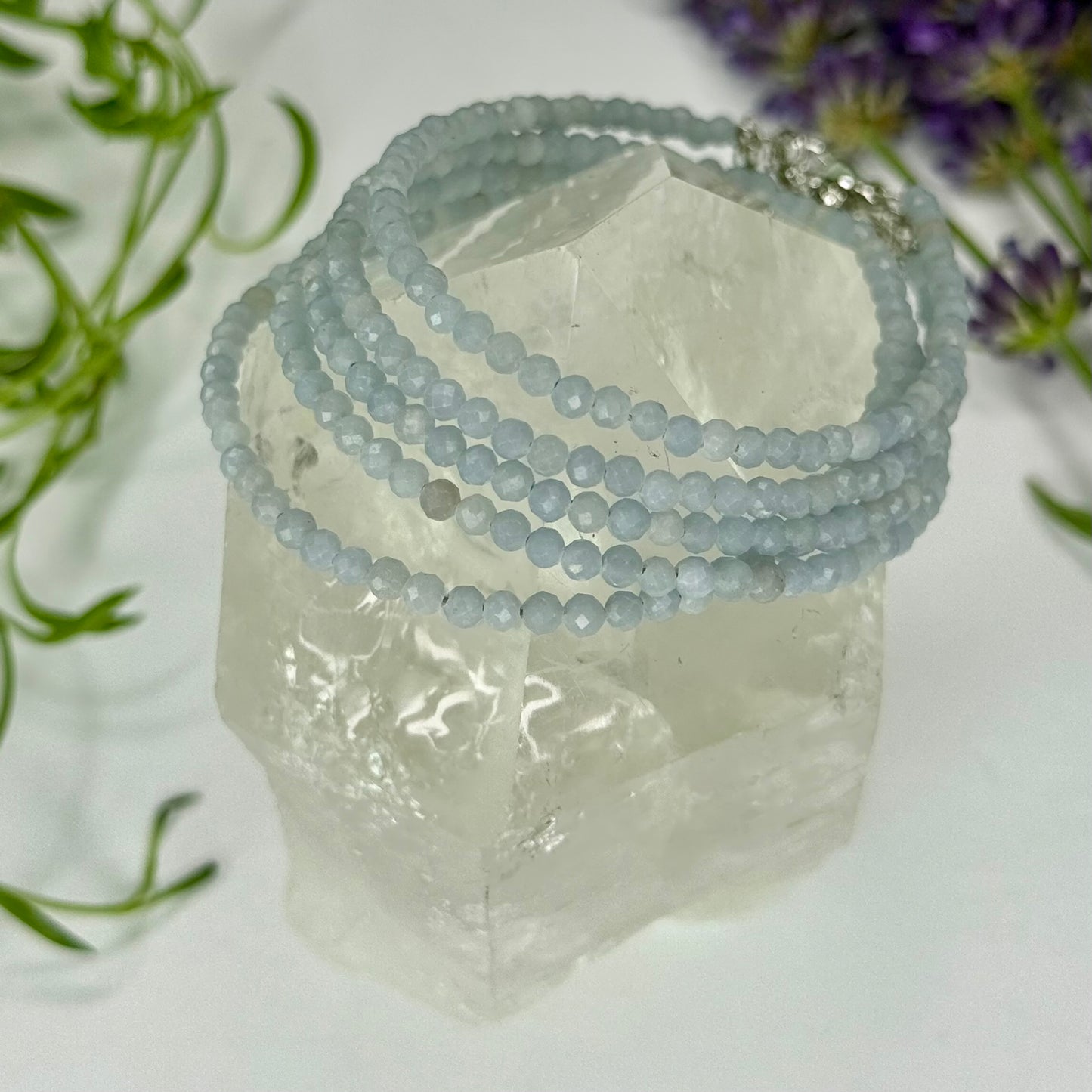 Angelite // 3mm // Faceted // Adjustable Bracelet
