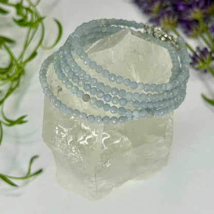 Angelite // 3mm // Faceted // Adjustable Bracelet