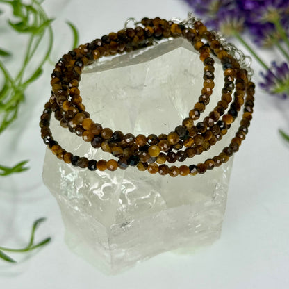 Tiger Eye // Gold  // 3mm Faceted // Adjustable // Bracelet