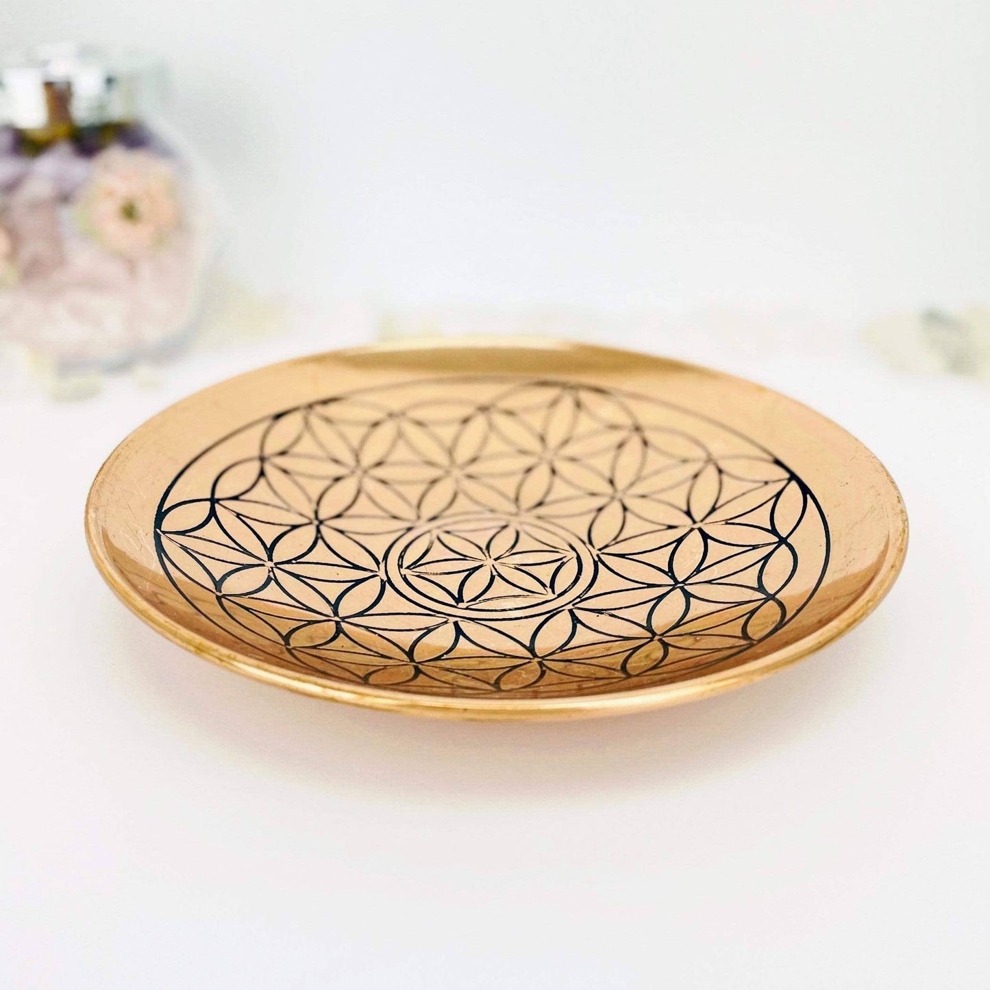 Crystal Copper Flower Of Life Grid offering bowl - (RK15-17) - SolRising The Rock Shop