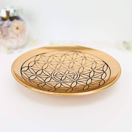 Crystal Copper Flower Of Life Grid offering bowl - (RK15-17) - SolRising The Rock Shop