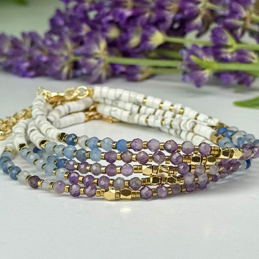 Amethyst // Blue Aventurine // Howlite // 3mm // Faceted // Adjustable Bracelet