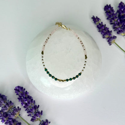Malachite // Clear Quartz // Rose Quartz // 3mm // Faceted // Adjustable Bracelet