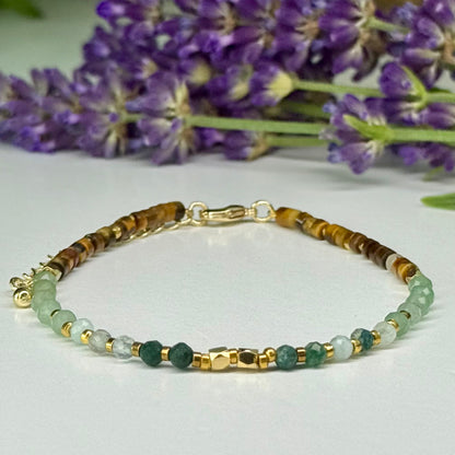Moss Agate // Green Aventurine // Gold Tiger Eye // 3mm // Faceted // Adjustable Bracelet
