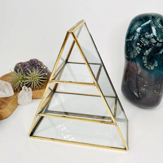 Crystal Display Shelf Brass and Glass Display