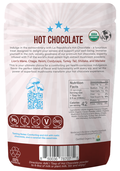 La Republica // Organic HOT CHOCOLATE with 7 Mushrooms+: 8oz Bag