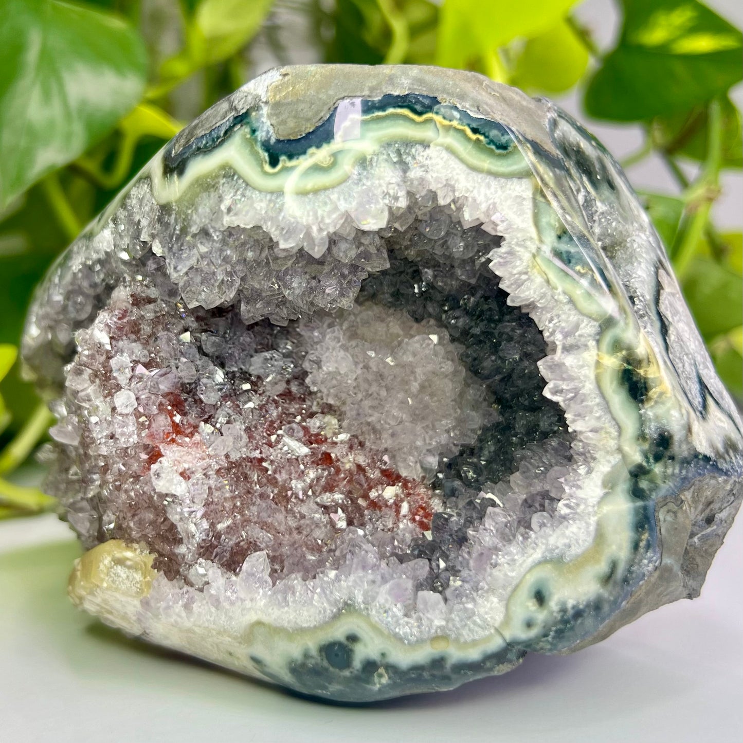 Geode// Amethyst // Calcite // Moss Agate Banding // Cut Base