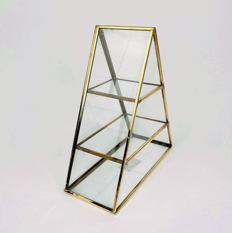 Crystal Display Shelf Brass and Glass Display