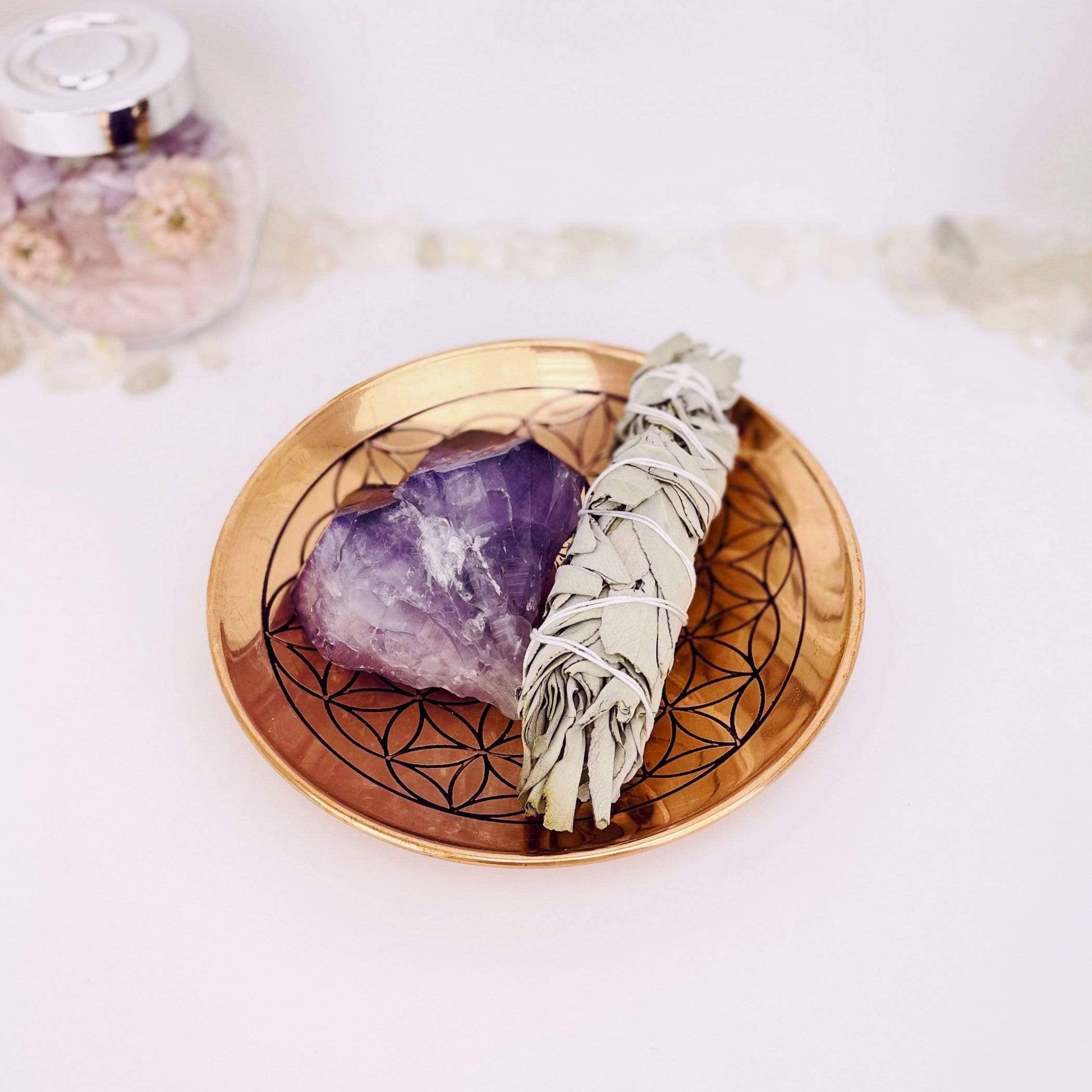 Crystal Copper Flower Of Life Grid offering bowl - (RK15-17) - SolRising The Rock Shop