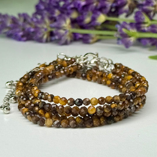 Tiger Eye // Gold  // 3mm Faceted // Adjustable // Bracelet