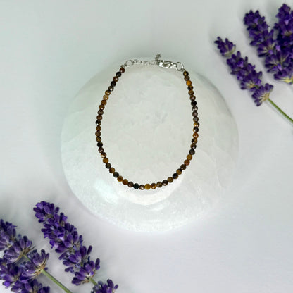 Tiger Eye // Gold  // 3mm Faceted // Adjustable // Bracelet