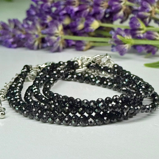 Black Spinel // 3mm // Faceted // Adjustable Bracelet
