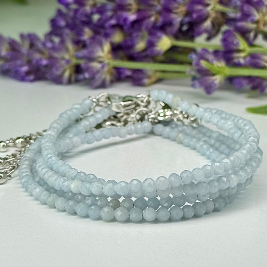 Aquamarine // 3mm // Faceted // Adjustable Bracelets