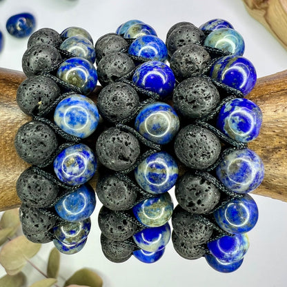 Lapis Lazuli // Lava // Woven Bracelet // 8mm