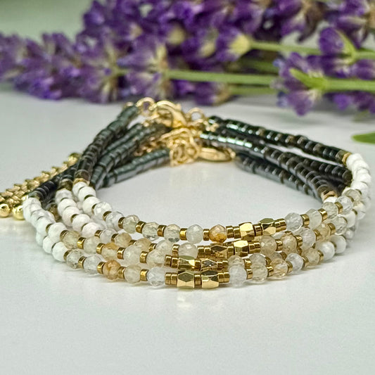 Citrine // Howlite // Hematite // 3mm // Faceted // Adjustable Bracelet