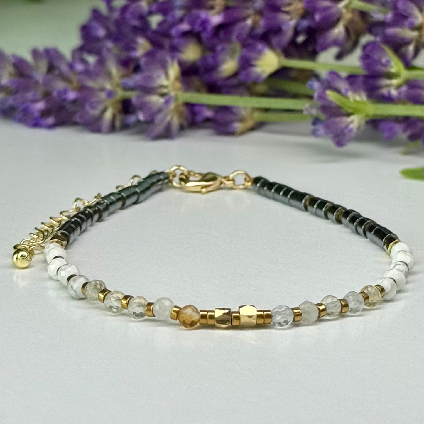 Citrine // Howlite // Hematite // 3mm // Faceted // Adjustable Bracelet