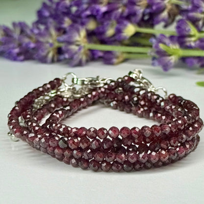 Garnet // 3mm // Faceted // Adjustable Bracelet