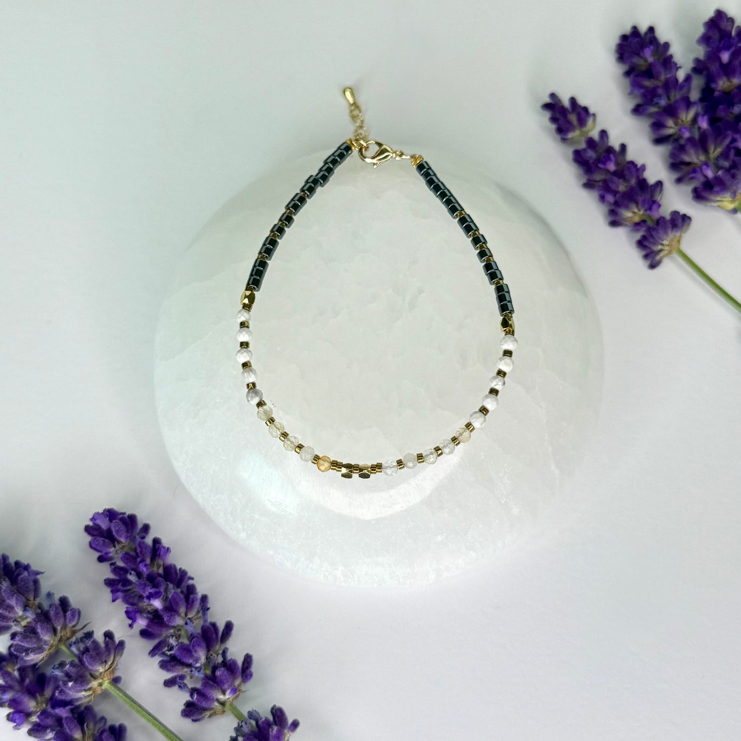 Citrine // Howlite // Hematite // 3mm // Faceted // Adjustable Bracelet