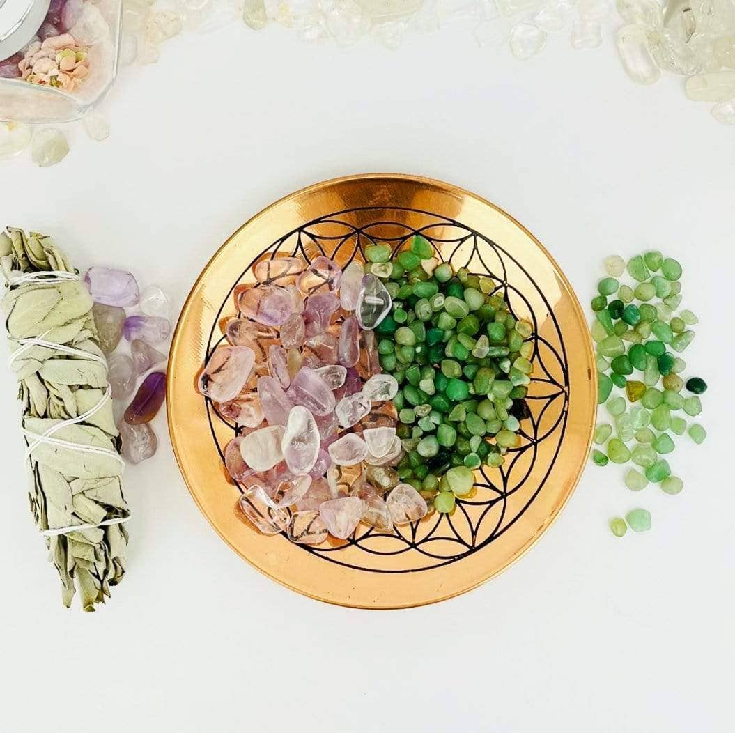 Crystal Copper Flower Of Life Grid offering bowl - (RK15-17) - SolRising The Rock Shop