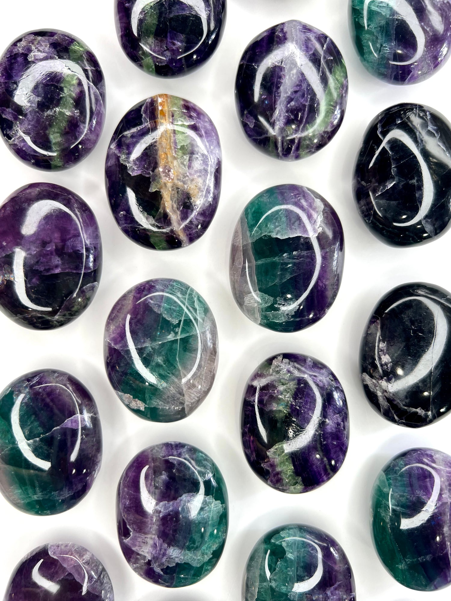 Fluorite // Rainbow // Palm Stones - SolRising The Rock Shop